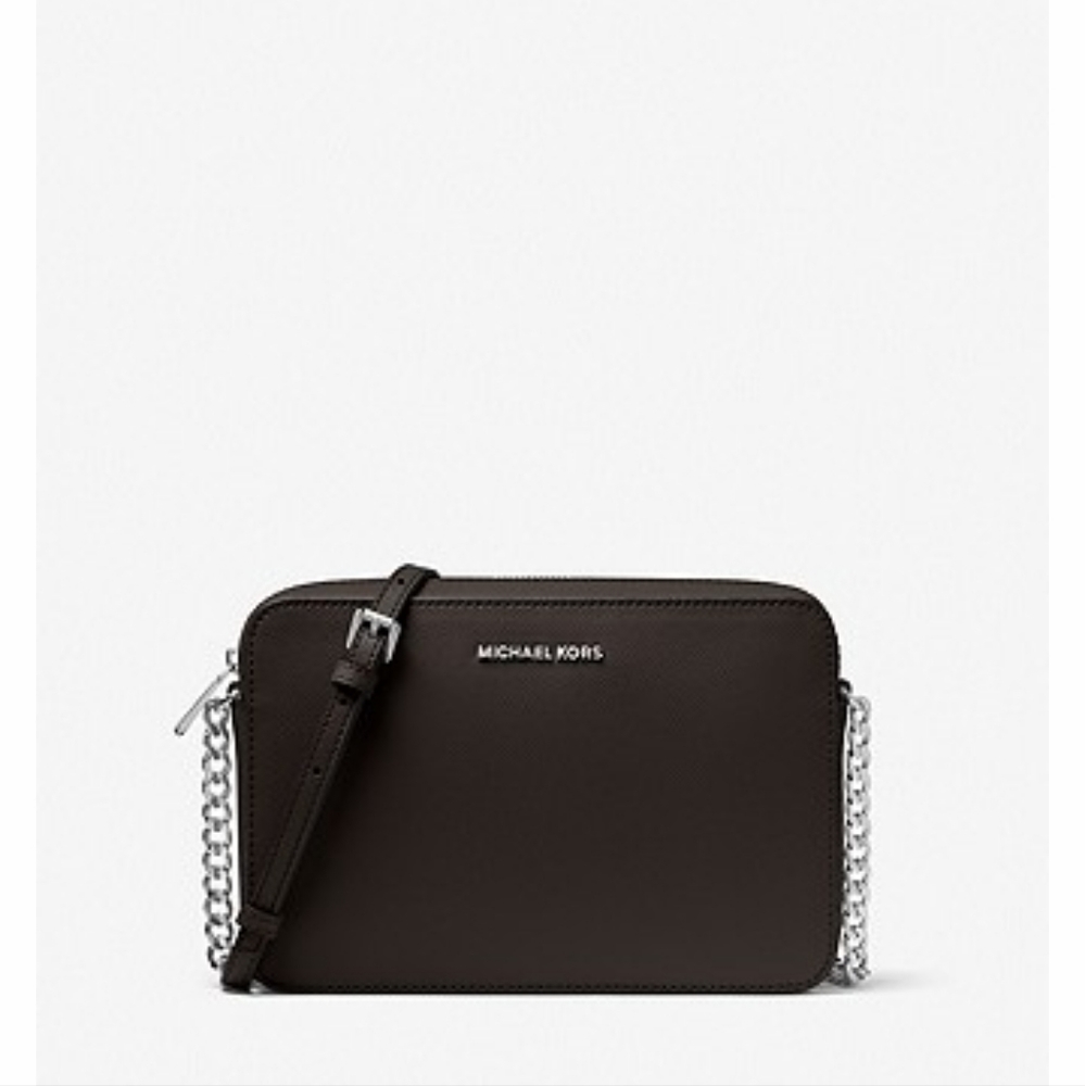 NWT Michael Kors Jet Set Large East West Crossbody Bag Black & silve Leather NWT